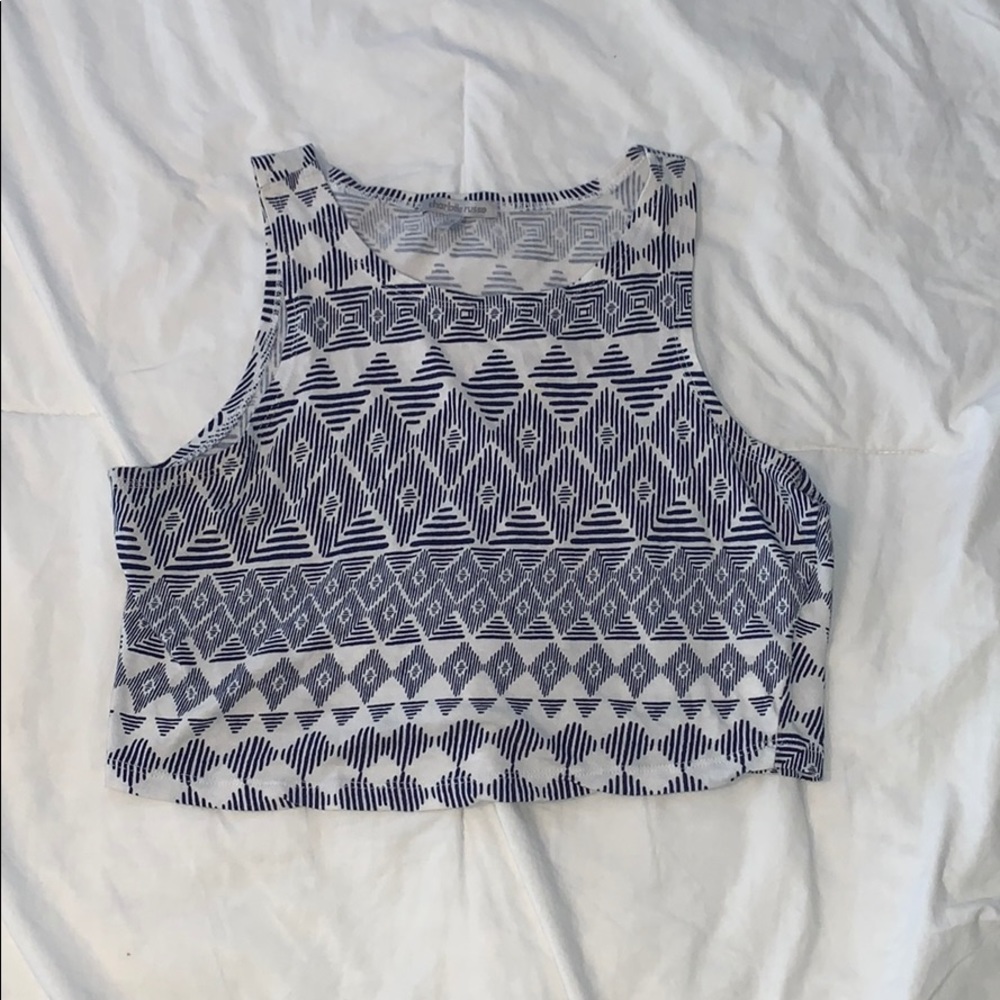 Patterned Blue and White Cropped Tank
